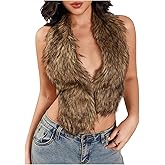 MakeMeChic Women's Fuzzy Faux Fur Halter Top Sleeveless Tie Backless Going Out Tops Cowboy Chic Outfits