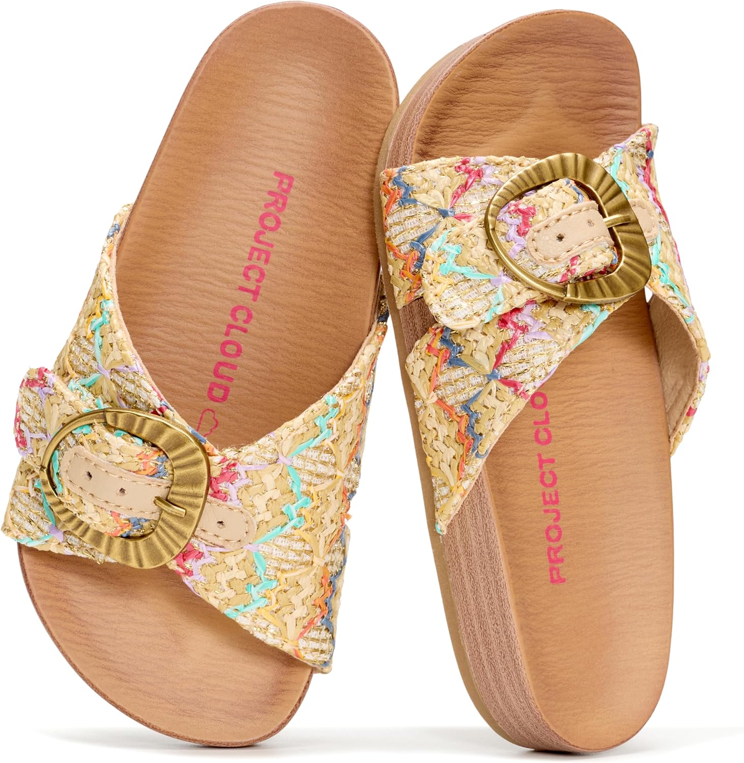 Project Cloud Girls Sandals - Adjustable Buckle Toddler Slides with Plush and Soft Insole Kids Sandals - Non-Slip and Lightweight Slides for Kids (Beaming Kids)