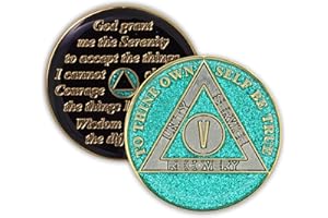 THE TOKEN SHOP 5 Year Sobriety Coin | Glitter Triplate AA Chip Recovery Anniversary Token (Aqua)