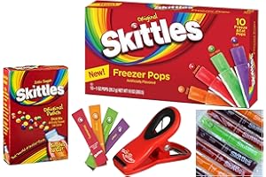 Skittles Freezer Pops Lover's 10 Count Assorted Variety Pack Skittles Singles to Go Drink Mix Packets (6 Sticks) Zero Sugar | Hot Summer Days Cooler Snack Bundle Includes a Soko Smiles Bag Clip.