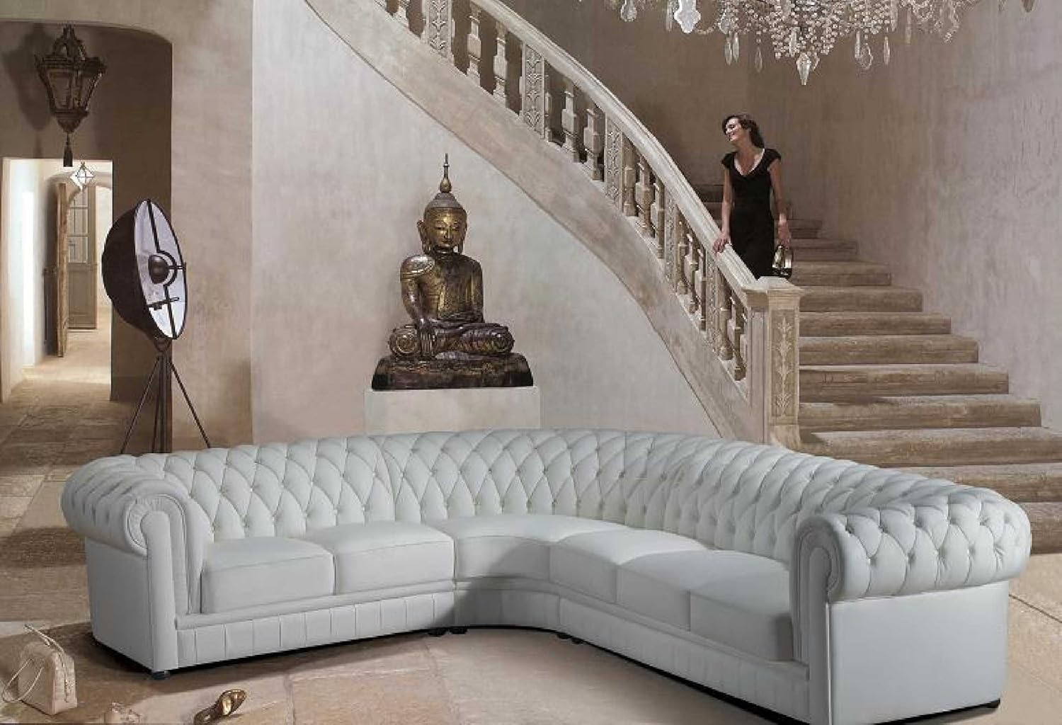Furniture Of America Sm2263 Off White Jewel Tufted Sectional Sofa