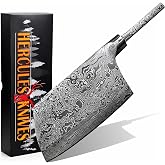 Damascus Steel Cleaver Knife Blank &mdash; Integral Forged Damascus Bolster | Stick Tang | High Carbon Folded Steel | Ready to Handle | Handmade Butcher Cleaver Blank for Custom Knifemaking (FBB-F)