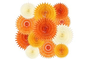 BestoFun 12PCS Orange Paper Fans Fall Party Decorations Tissue Paper Flowers Decorations for Girl Groovy Birthday Baby Shower Wedding Autumn Halloween Thanksgiving Room Wall Hanging Décor