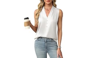 Blooming Jelly Womens Dressy Tank Tops Summer Sleeveless Work Blouses Silk Satin V Neck Shirts Business Casual Outfits