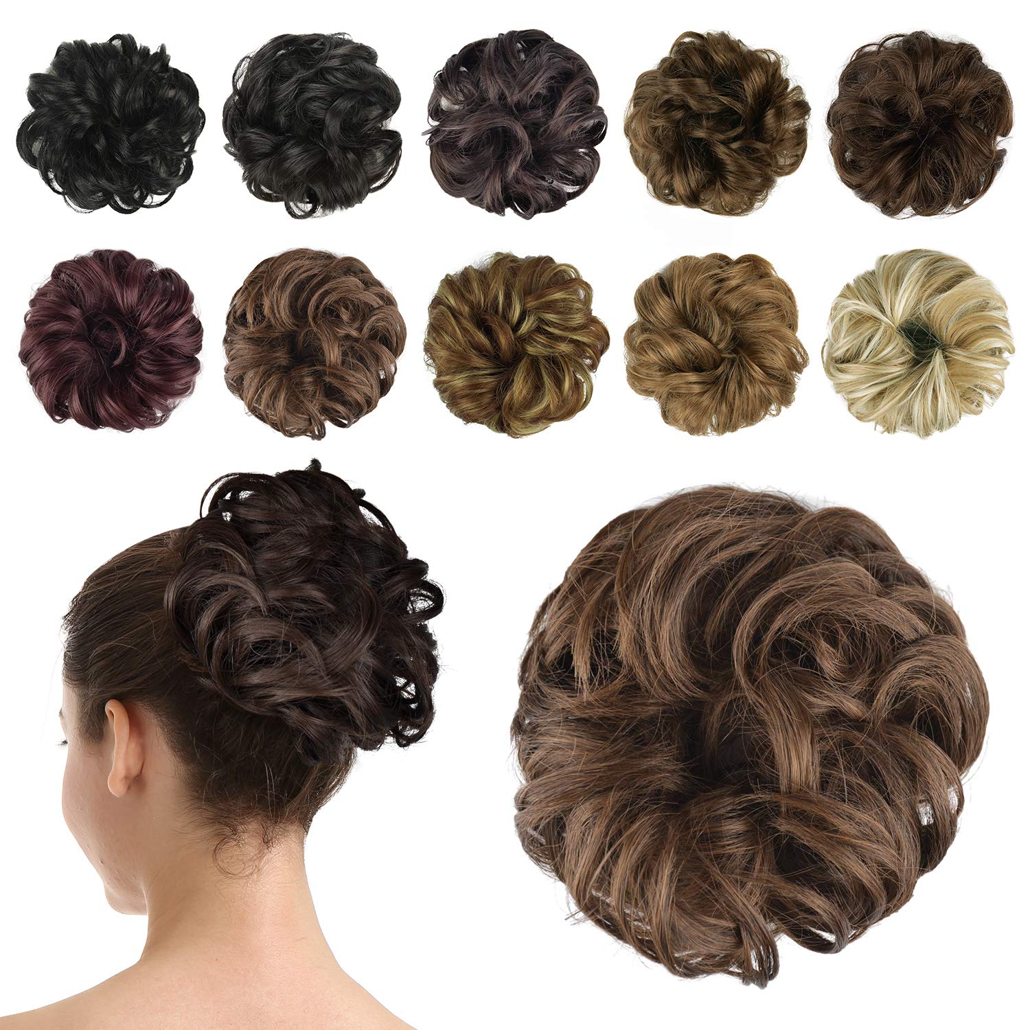 BARSDAR Synthetic Hair Bun Extensions Hairpiece Messy Hair Scrunchies for Women Updo ponytail Extensions -Medium Brown & Light Auburn