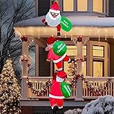 OurWarm 8 FT Christmas Inflatable Outdoor Decoration, Climbing Black Santa Inflatable with Suction Cups, Christmas Blow Ups Built-in LED Lights, Inflatable Santa Claus Outdoor Decor for Windows Eaves
