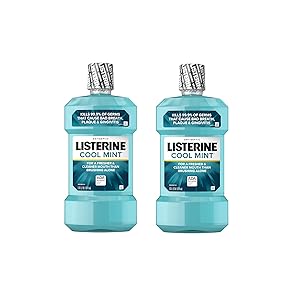 Listerine Cool Mint Antiseptic Mouthwash to Kill 99% of Germs that Cause Bad Breath, Plaque and Gingivitis, Cool Mint Flavor, 1 L (Pack of 2)