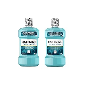 Listerine Cool Mint Antiseptic Mouthwash to Kill 99% of Germs that Cause Bad Breath, Plaque and Gingivitis, Cool Mint Flavor, 1 L (Pack of 2)