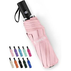 Jorilis Compact Umbrella for Travel - Automatic Umbrellas for Rain & Sun Protection, Small Portable UV Umbrella for Car, Back
