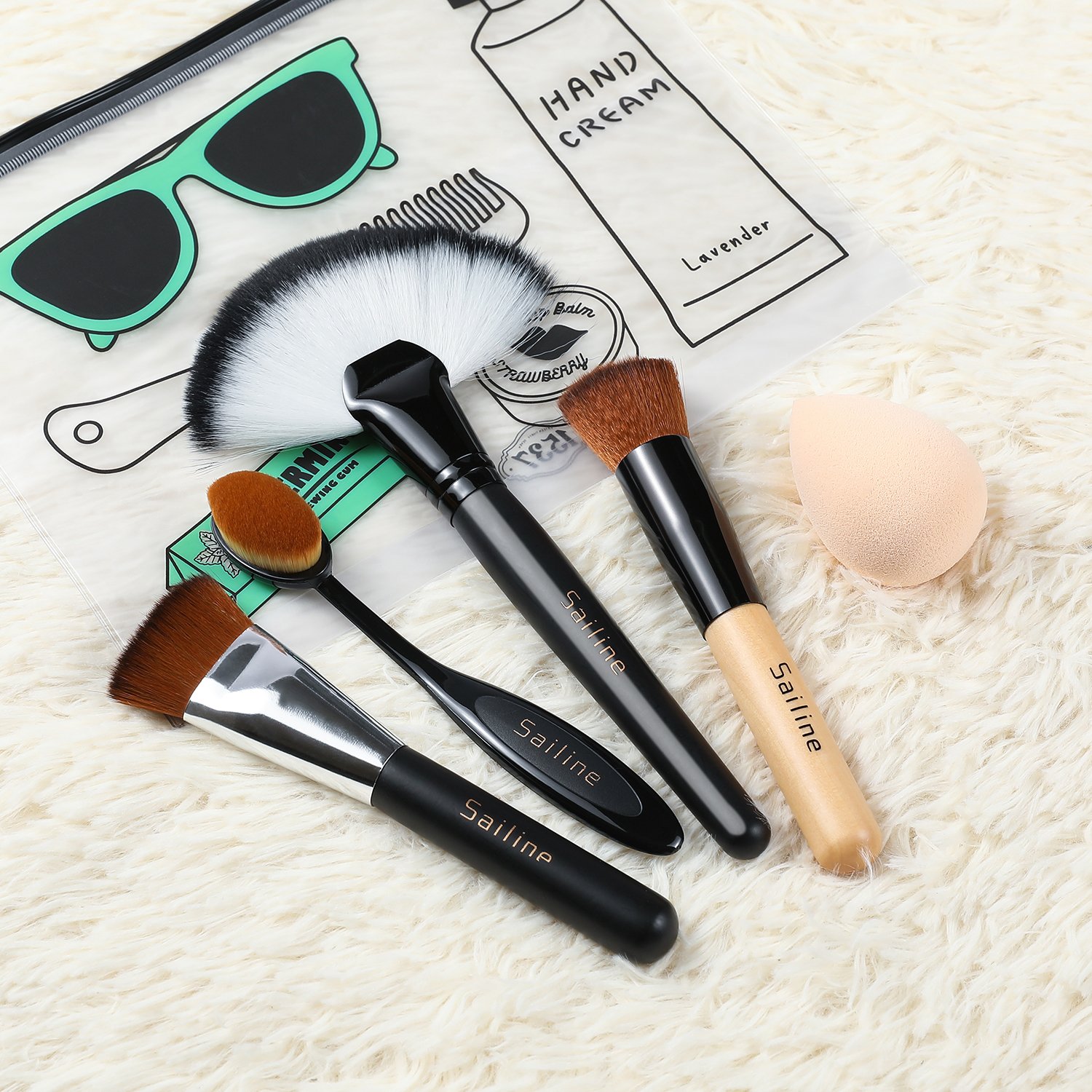 SAILINE 2018 NEW Foundation Cream Contour Powder Concealer Foundation Cosmetics Tool Makeup Brushes Toothbrush Mixing Sets, Multi Funtion Brush 4Pcs + Blender Beauty Sponge Egg