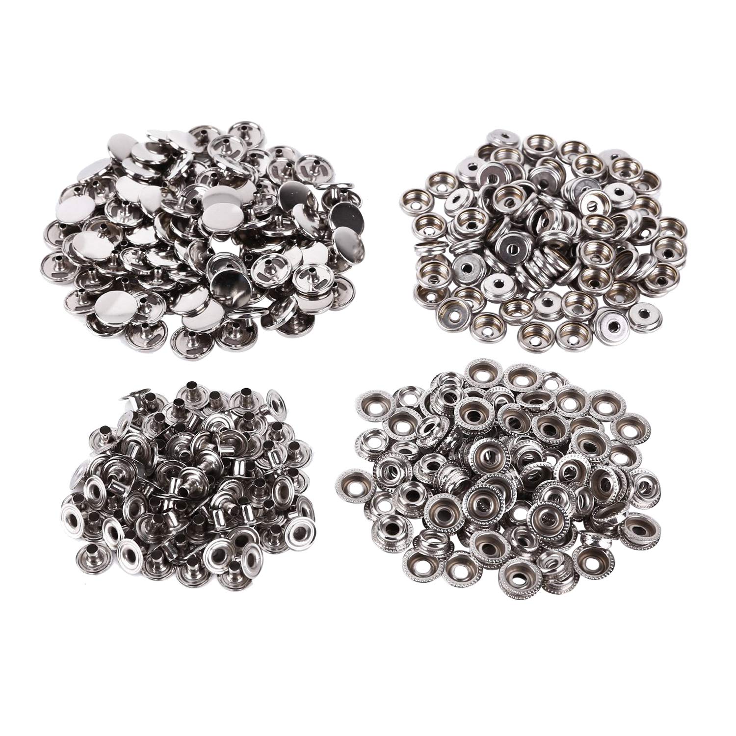 Trimming Shop 15mm Press Studs 4 Part Iron Snap Fastener Buttons for Caravan, Boat Cover, Leather Jacket, Handbag, Belts, DIY Crafts Project, Silver, 20pcs