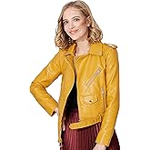 Jhichic Women's Faux Leather Textured Short Moto Jacket Zip-up Slim PU Biker Coat with Pockets