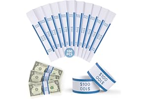 PONNOR Money Bands 550 Pack for Cash Self Adhesive Wrappers for Bills Currency Straps for Dollar Wraps Organizer($100 / Blue)