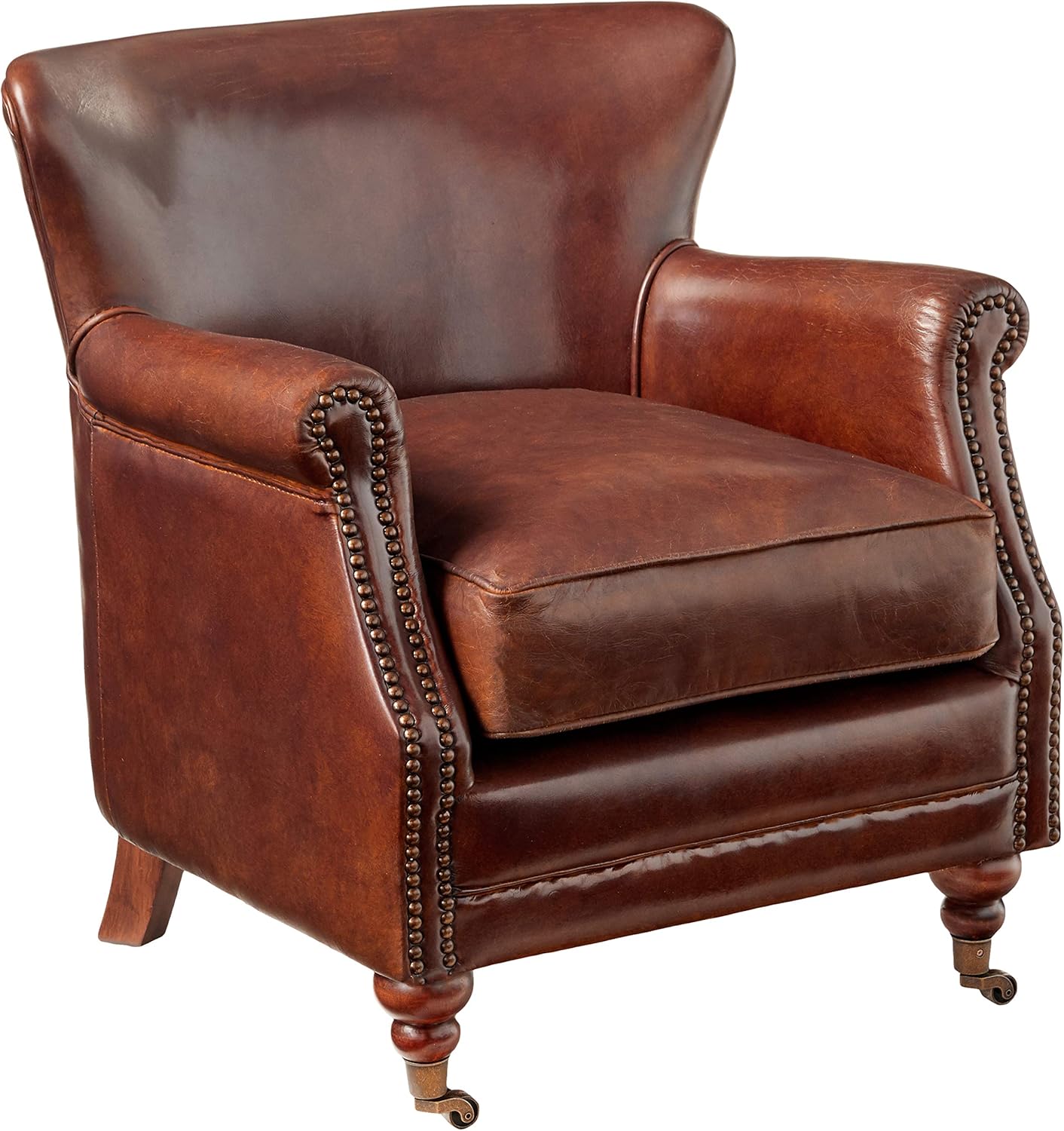 Amazon Com Acme Leeds Accent Chair Vintage Dark Brown Top Grain Leather Furniture Decor