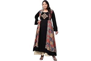 Yash Gallery Women's Rayon Jacket Style 3/4 Sleeve Round Neck Long Indian Anarkali Kurtis For Summer