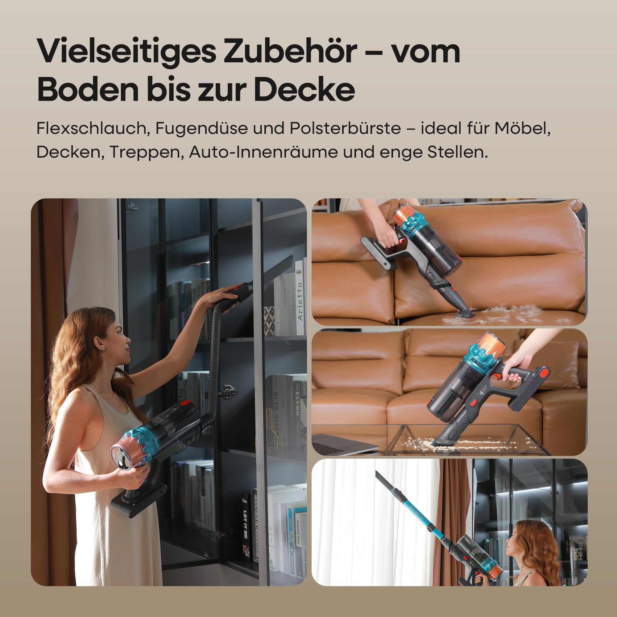 ElecKeys Akku Staubsauger 50000Pa/580W/70Min, Staubsauger Kabellos mit LED Display, 1,8L Akkustaubsauger mit Anti-Tangle-Bürste, Selbststehend für Tierhaare Teppiche Hartböden Auto, Blau, K10 8