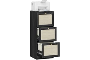 HOMCOM 3 Drawer File Cabinet with Lock, Boho Vertical Filing Cabinet for A4 Letter Size Files, Printer Stand with Decorative 