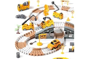 XAWACAH 𝗫𝗔𝗪𝗔𝗖𝗔𝗛 Toy Construction Race Track Set for 3 4 5 Year Old Boys, 191 PCS Construction Car Track Playset for Kids 3-6 Years, Engineering Truck Toys DIY Track for 3 Years Old Boys Girls Gifts