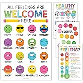 Hadley Designs Feelings Chart for Kids – 4 Pack Emotion Posters for Classroom & Home, Laminated Social Emotional Learning (SE