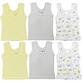 GI District Newborn Baby Sleeveless Pack of 6 Tank Tops 100% Cotton Shirts, Short Sleeve Tees 0-24 Months Boys, Girls, Unisex