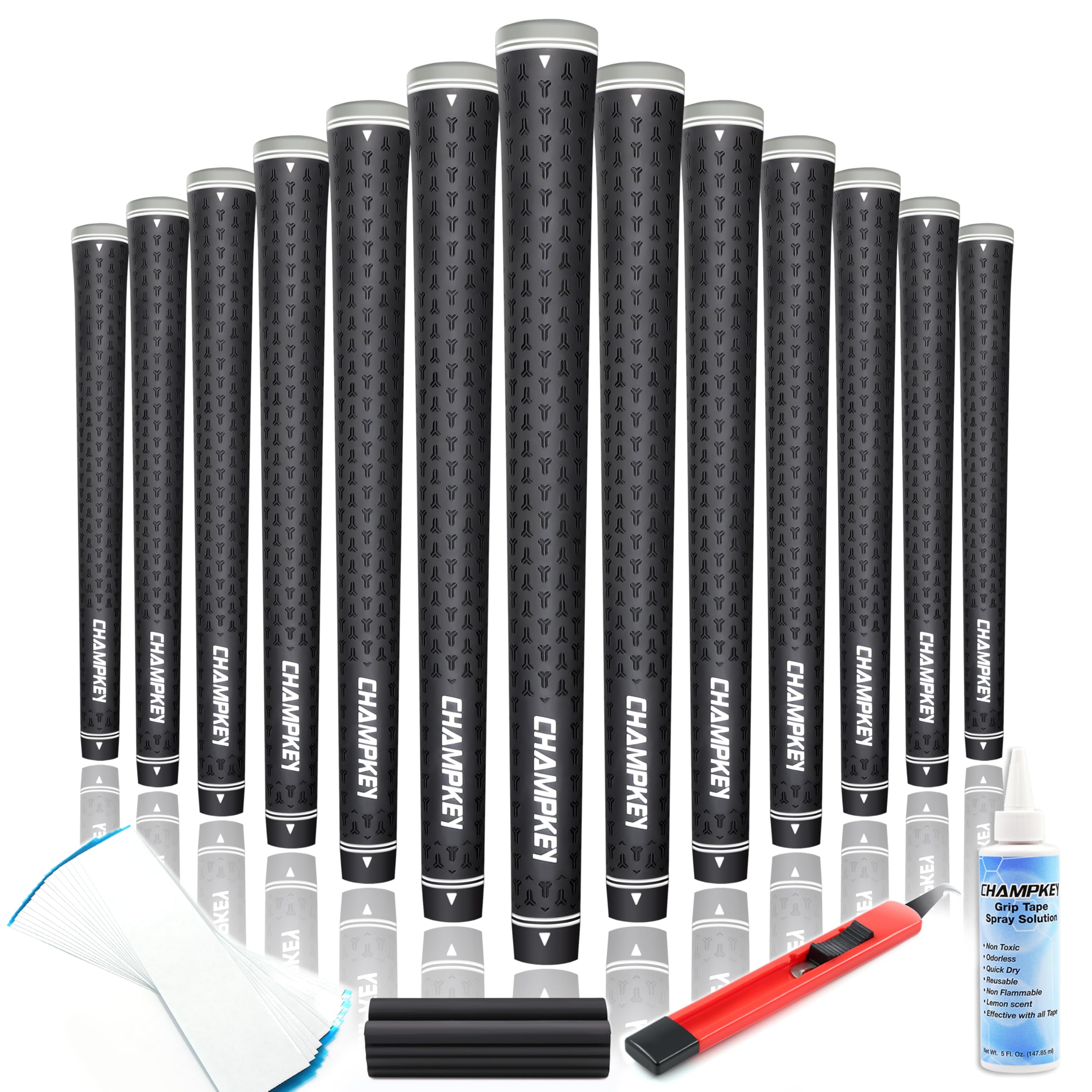 CHAMPKEY Y-LITE Golf Grips 13 Pack with All Repair Kits | All Weather Performance Golf Club Grips | High Traction Golf Rubber Grip with Texture Control Technology