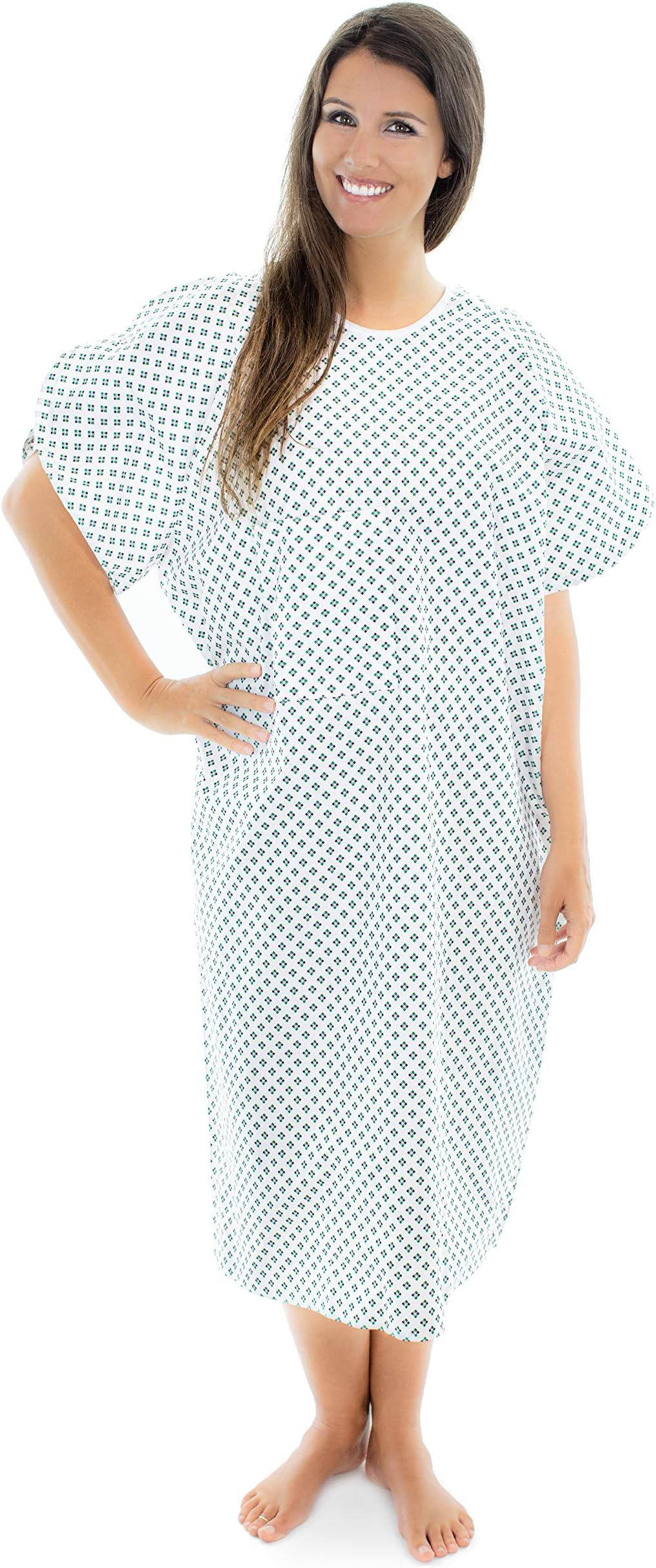 Personal Touch Metal Snap IV Angle Back Overlap Premium Patient Hospital Gown (Pack of 4 Blue and Green Diamond)
