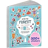 Into The Forest 500+ Kids Sticker Book by Cupkin Toddler Airplane Travel Activity Coloring and Sticker Book, 12 Coloring Pages 12 Scenes for Children's of 2-8 Years, Valentines Gifts for Kids