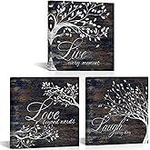 Biuteawal 3 Pieces Live Love Laugh Canvas Wall Art Rustic Tree Picture Poster Prints Brown Vintage Inspirational Quote Painting Prints Home Farmhouse Hallway Bathroom Decor Stretched and Framed