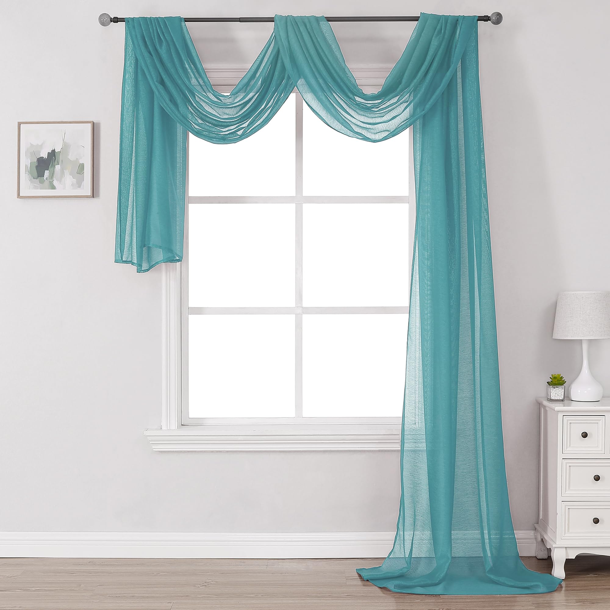 Photo 1 of DONREN Teal Window Scarf for Outdoor Decoration - Add Luxury Beautiful Elegant Effect to Curtain Panels (1 Panel, 52 x 216 Inches Long)