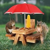 Gnodary Squirrel Feeder with Umbrella, Squirrel Feeders for Outside, Squirrel Picnic Table Feeder - Chipmunk Feeder Hold Corn