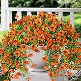 ZFProcess Artificial Hanging Flowers Plants for Outdoor Fall Decoration, 2PCS Faux Silk Daisy UV Resistant Look Real for Outside Home Indoor Planter Porch Window Yard Autumn Decor(Orange)
