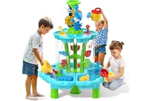 Eterfun Kids Flower Water Sand Table for Toddlers - 2-Tier Outdoor Water Sand Play Table Toys for Boys Girls, Summer Splash Activity Sensory Table Party Birthday Gift for Kids 3-5 6-12