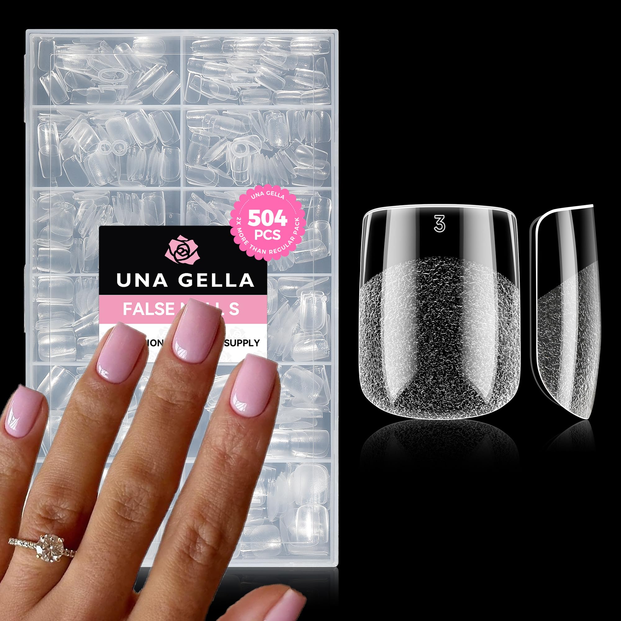 Photo 1 of UNA GELLA Extra Short Nail Tips: 504pcs Square Fake Nails Pre-shape XS Short Square Press on Nails Gel Tips Full Cover Acrylic Nails False Nails for DIY Salon 12 Sizes