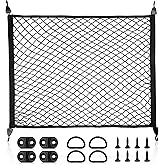 RED WOLF Elastic Cargo Net for SUV Rear Trunk Bed Netting Cover Net Stretchable Mesh Organizer 32" x 24" Stretch to 63"x43" with Fixing Hooks D-Rings Luggage Cover
