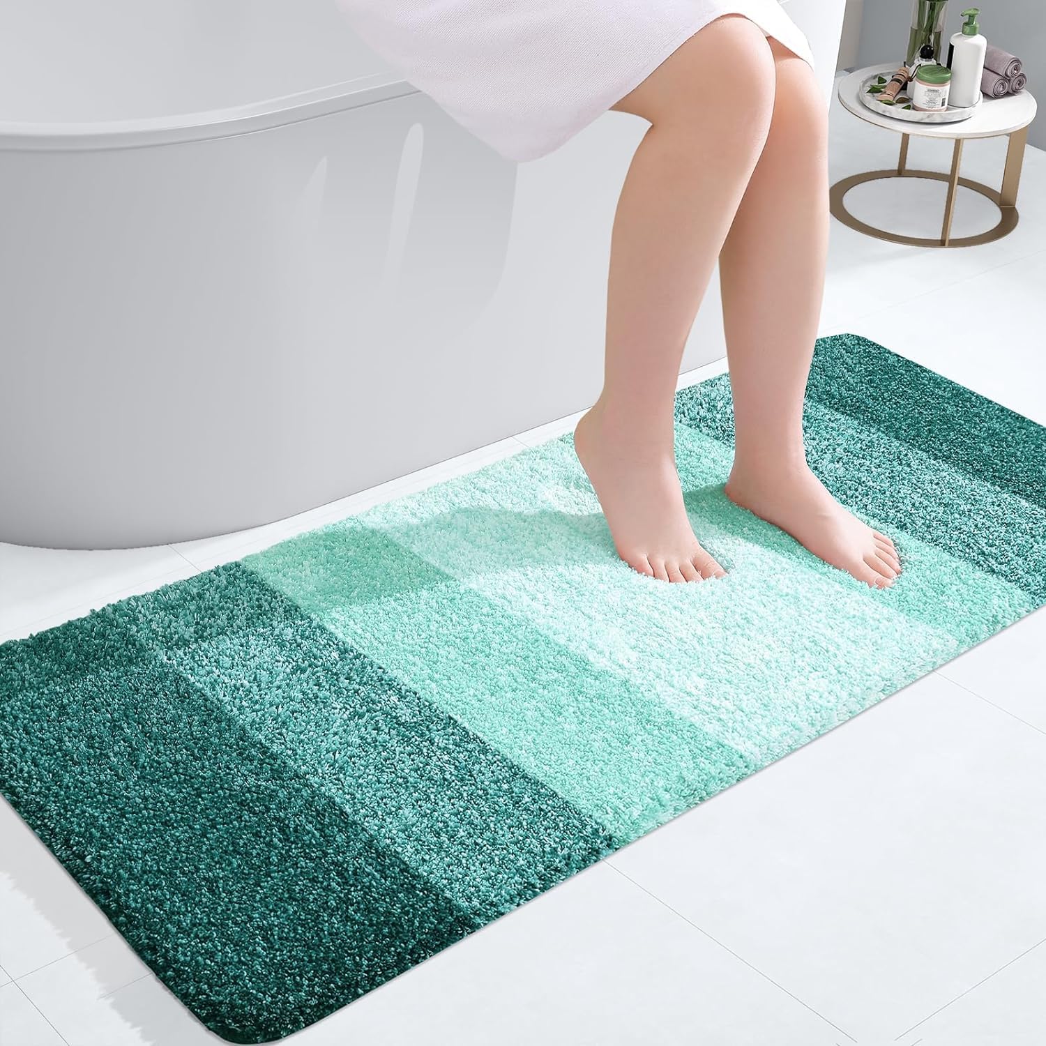 smiry Microfiber Bath Mat, 60 x 120 cm, Non-Slip Super Absorbent Bathroom Mat, Extra Soft Thick Floor Foot Mat, Fluffy Shaggy Bath Mats Rugs for Bathroom, Hunter Green — image 1