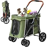AOPEC Medium Dog Stroller, Dual Entry One-Touch Folding,Small and Medium Pet Stroller,360° Rotating Front Wheels,70 lbs Weight Capacity for Outdoor Travel and Elderly Dogs - Green