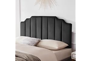 Huatean Home King Upholstered Headboard, Velvet Head Board, Tufted King Headboard only, Elegantly Curved Headboards only, Modern Vertical Channel Design Bed Head Board, Dark Gray