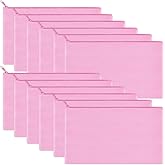 Sinzip 12 Pieces Cotton Canvas Makeup Bag, Multipurpose Cosmetic Bag with Zipper Travel Toiletry Pouch, Blank DIY Craft Bag (Pink, S)