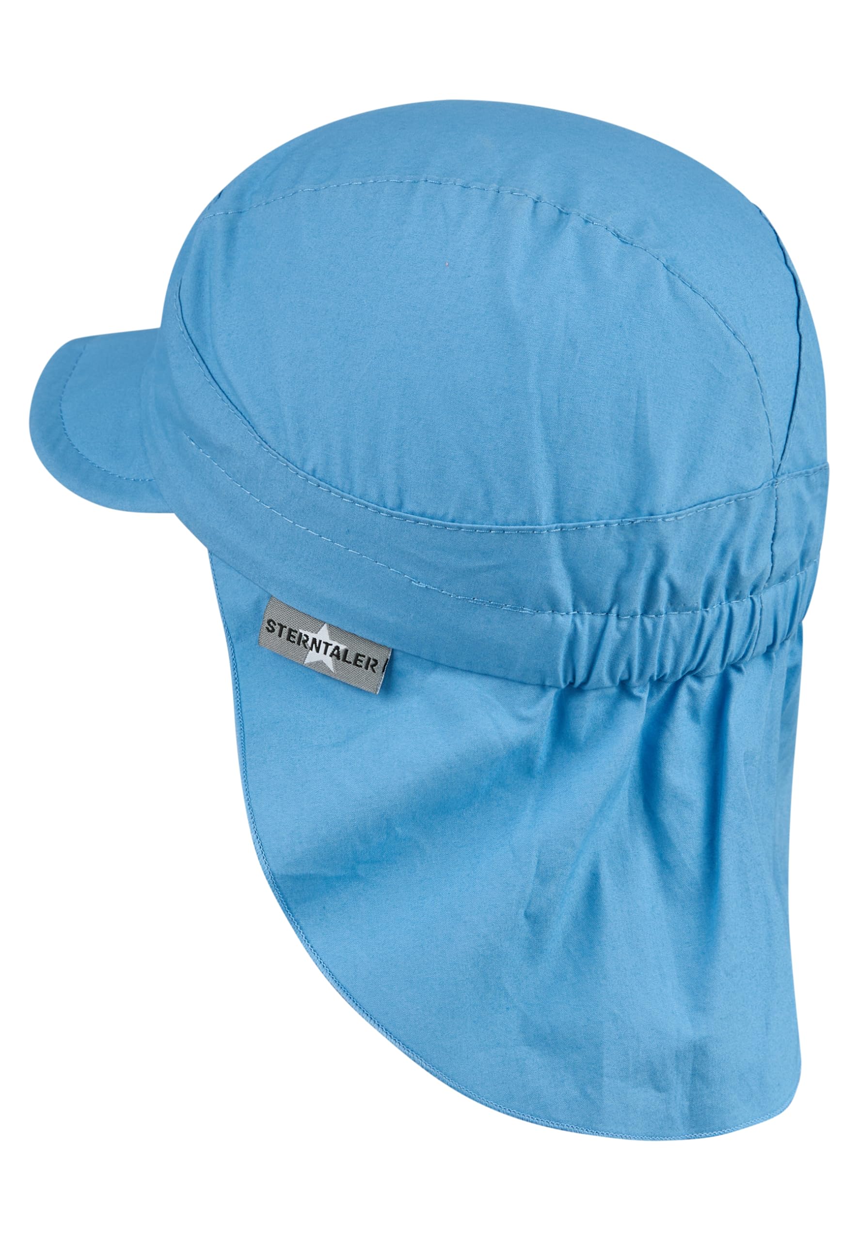 Sterntaler Schirmmütze Nacken Basic - Unisex Baby- und Kinder Mütze mit Nackenschutz, Ohrenklappen und Bindeband - UV-Schutz 50+ Hut aus Popeline (Bio) - Sommer Kopfbedeckung - samtblau, Größe 43 3