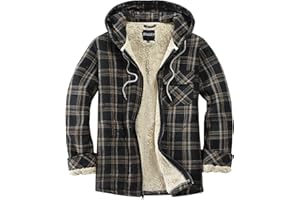 Elesuit Men's Full Zip Fleece Flannel Jackets Shirt Plaid Cotton Hoodies Soft Warm Coat for Men with Hood