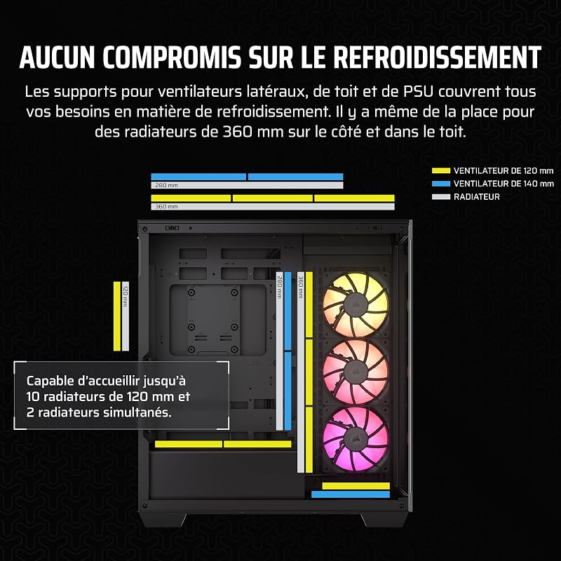 iCUE LINK 3500X RGB Boîtier PC ATX Mid-Tower à Double Chambre – Verre Trempé Panoramique, Connexion Inversée Compatible avec La Carte Mère, 3X Ventilateurs iCUE Link RX120 RGB Inclus – Noir