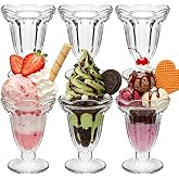 QAPPDA 6 Pack Glass Sundae Cups, 6.7oz Clear Tulip Footed Ice Cream Bowls | Thick Durable Parfait &amp; Milkshake Glasses, Dishwasher Safe Dessert Cups for Home Party Gifting