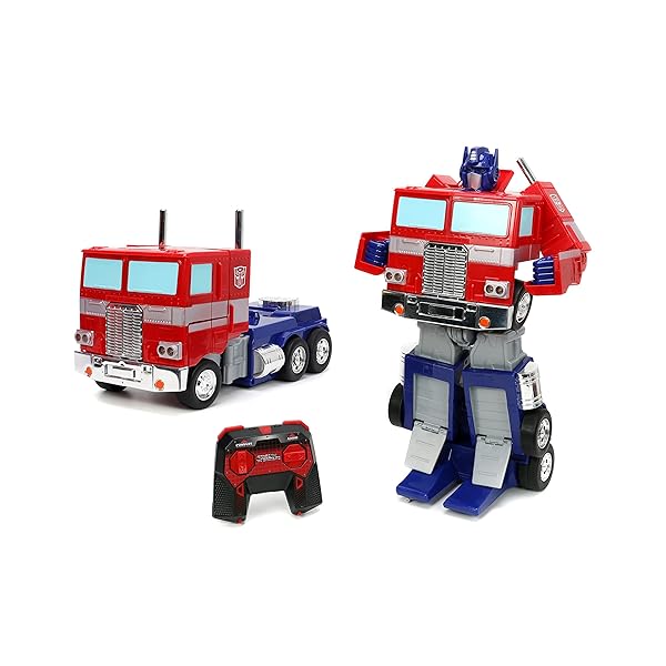 JADA TOYS – TRANSFORMERS OPTIMUS PRIME CONVERTING RC VEHICLE – KIDS TOYS GIFT WITH TRANSFORMATION FROM TRUCK TO ROBOT – LIGHTS & SOUNDS – FULL FUNCTION REMOTE CONTROL – 13″ LONG