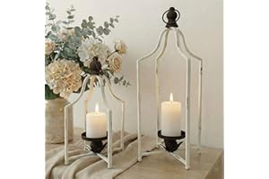 FENISAM 12.5" & 16.5" Timeless Cozy Decorative Lanterns Set of 2, Handcrafted Metal Iron Candle Holders, Farmhouse Elegance Fireplace Mantel Table Festive Gatherings Decor
