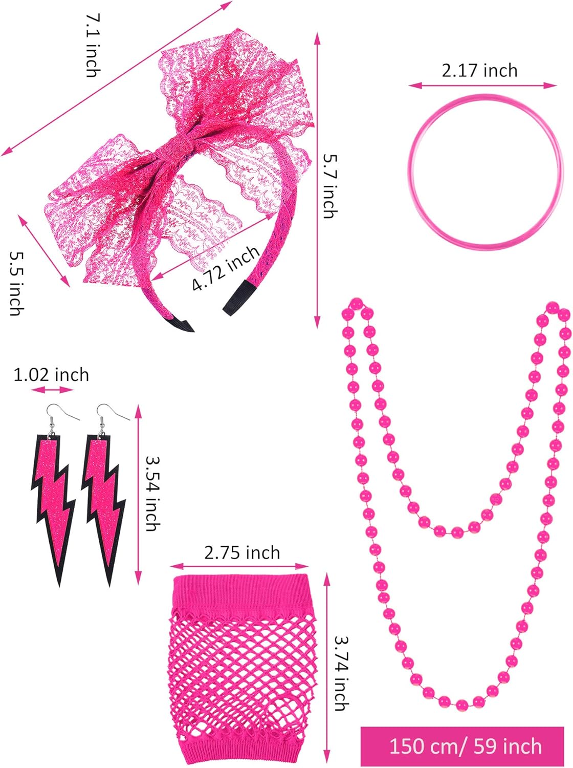 80s Costume Accessories Set T-Shirt Tutu Headband Earring Necklace Leg Warmers: Clothing