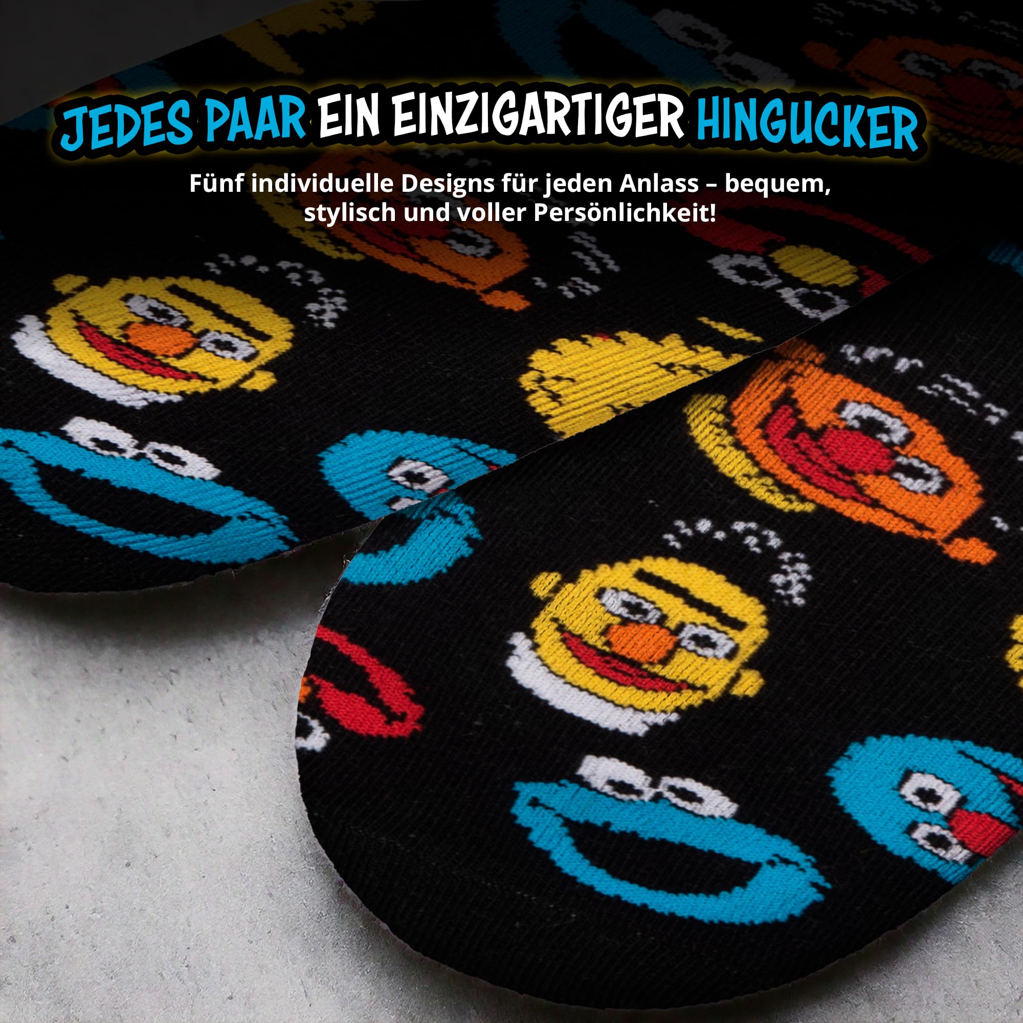 United Labels 5 Paar Sesamstraße Socken für Herren, grau schwarz, 40-45, Herrensocken, Männer Strümpfe 3