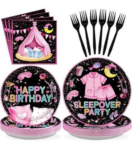 18 Pcs Sleepover Party Supplies For Girls, 6 Pink 49'' X 60
