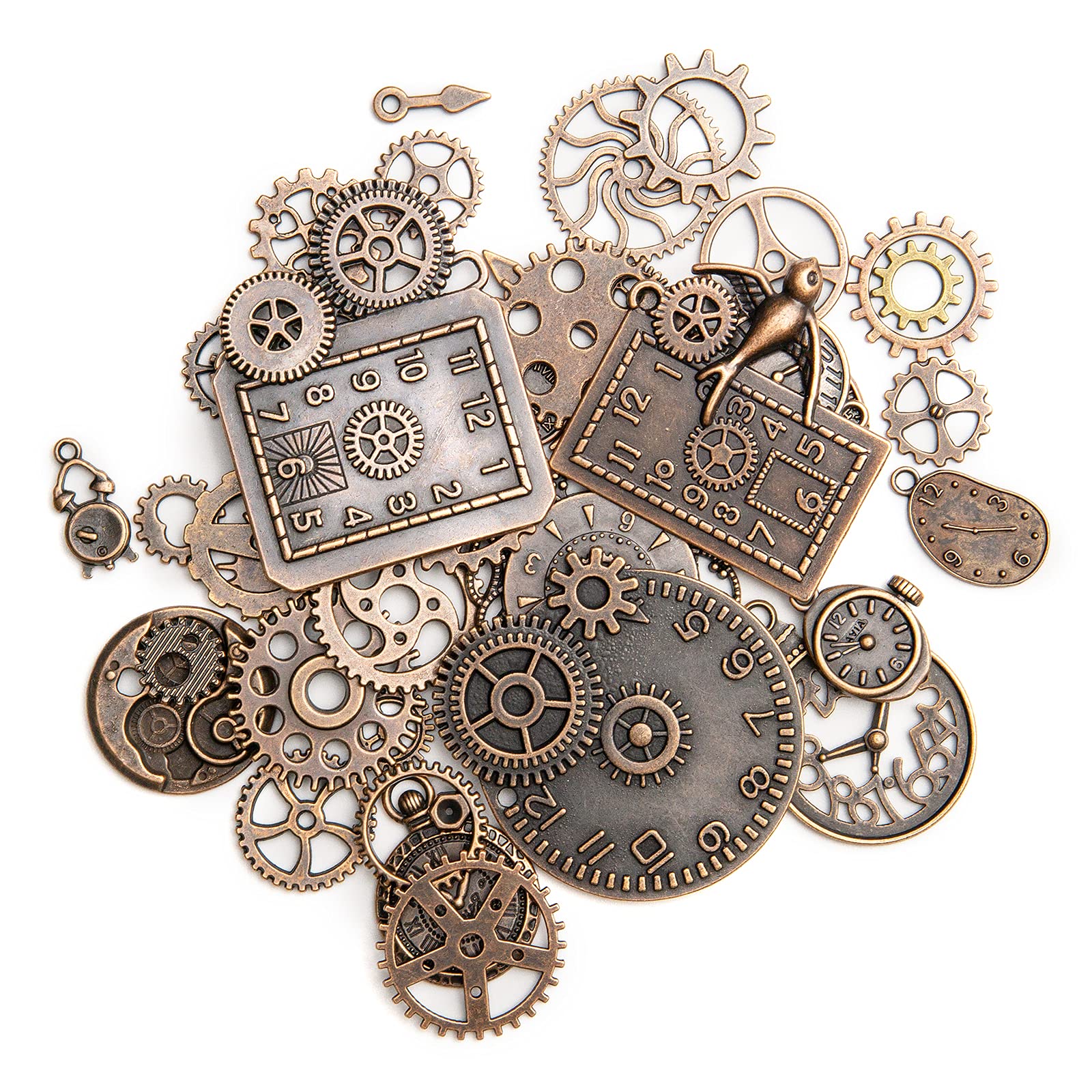 Kimi-HOSI 40 Pcs Mix Steampunk Clock Gear Pendant Antique Clock Face Watch Gear Cog Pendant Charms for DIY Crafting Bracelet Necklace Tie Bow Bag Hat Decoration - Red Bronze Zinc Alloy