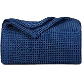 Organic Cotton Blue King Blanket - GOTS Certified, Waffle Weave, Soft, Breathable, Premium and All-Year 100% Cotton Blanket - Cozy, Hypoallergenic and Sustainably-Made (Navy Blue - King/Cal King)
