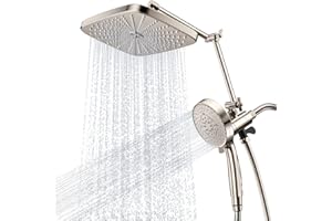 SANISANO High Pressure 12" Rainfall Shower Head with Magnetic 4.7" 9-Mode Handheld Spray Combo, Adjustable Height/Angle Exten